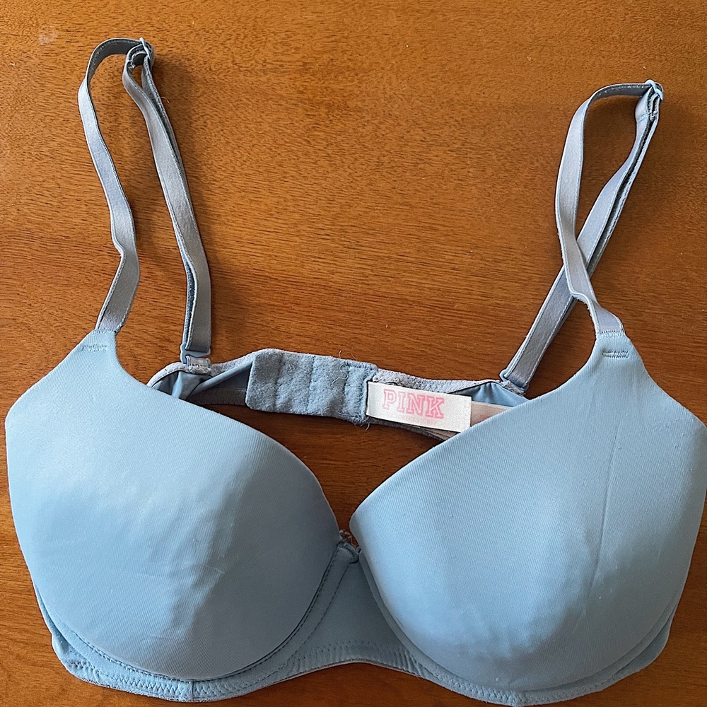 VICTORIAS SECRET PINK blue tee shirt bra